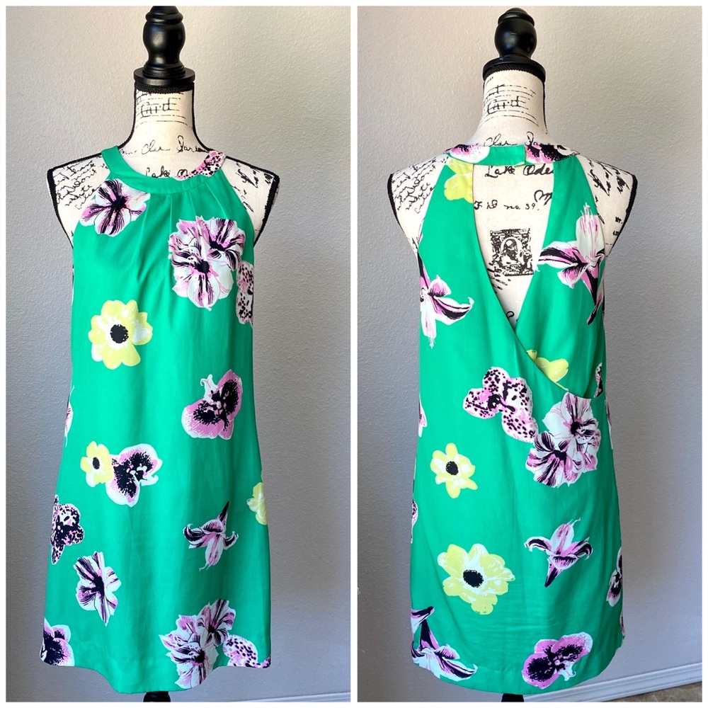 J. Crew Green Floral Sheath Dress Halter Summer 2